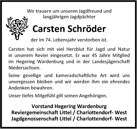 Traueranzeige von Carsten Schröder von Nordwest-Zeitung