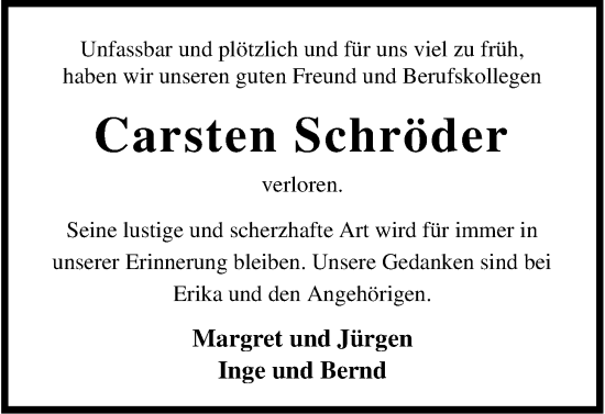 Traueranzeige von Carsten Schröder von Nordwest-Zeitung