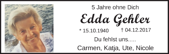 Traueranzeige von Edda Gehler von Nordwest-Zeitung