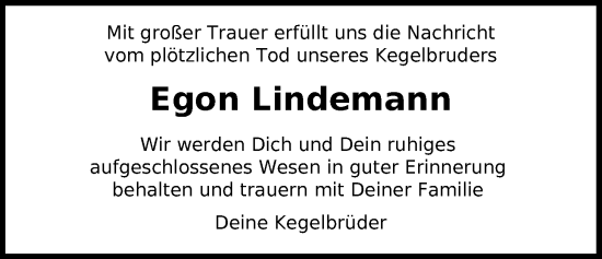 Traueranzeige von Egon Lindemann von Nordwest-Zeitung