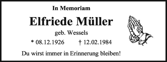Traueranzeige von Elfriede Müller von Emder Zeitung