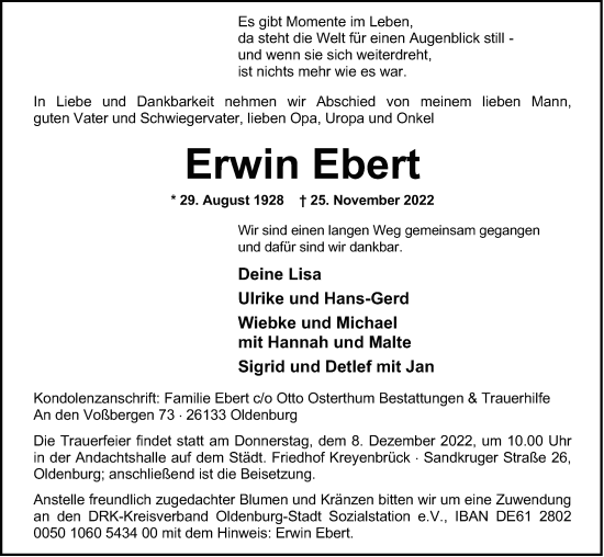 Traueranzeige von Erwin Ebert von Nordwest-Zeitung