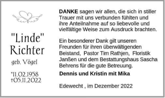 Traueranzeige von Gerlinde Richter von Nordwest-Zeitung