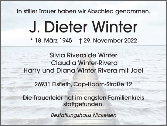 Traueranzeige von J. Dieter Winter von Nordwest-Zeitung