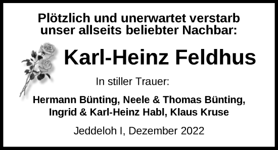 Traueranzeige von Karl-Heinz Feldhus von Nordwest-Zeitung
