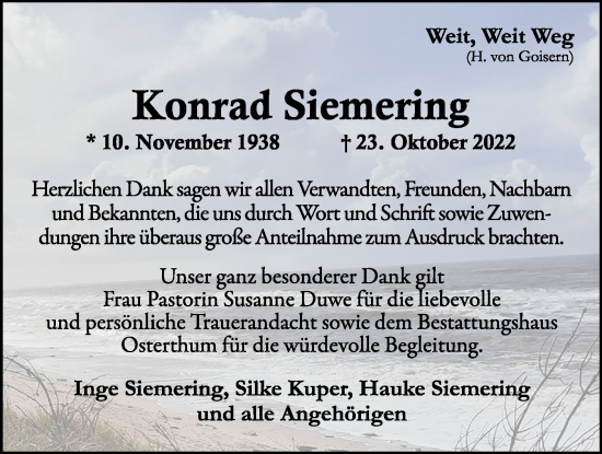 Traueranzeige von Konrad Siemering von Nordwest-Zeitung