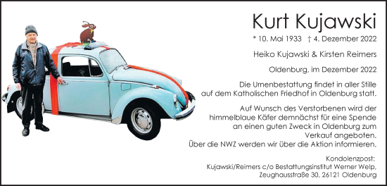 Traueranzeige von Kurt Kujawski von Nordwest-Zeitung