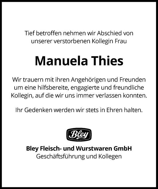Traueranzeige von Manuela Thies von Nordwest-Zeitung