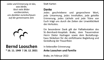 Traueranzeige von Bernd Looschen von Nordwest-Zeitung