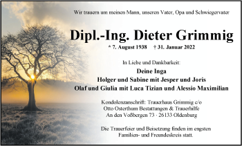 Traueranzeige von Dieter Grimmig von Nordwest-Zeitung