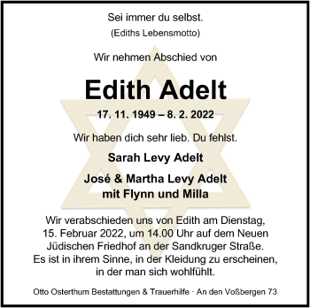 Traueranzeige von Edith Adelt von Nordwest-Zeitung
