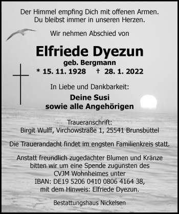 Traueranzeige von Elfriede Dyezun von Nordwest-Zeitung