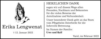 Traueranzeige von Erika Lengwenat von Nordwest-Zeitung