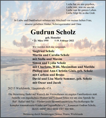 Traueranzeige von Gudrun Scholz von Nordwest-Zeitung