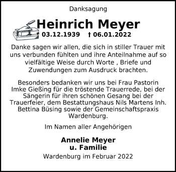 Traueranzeige von Heinrich Meyer von Nordwest-Zeitung