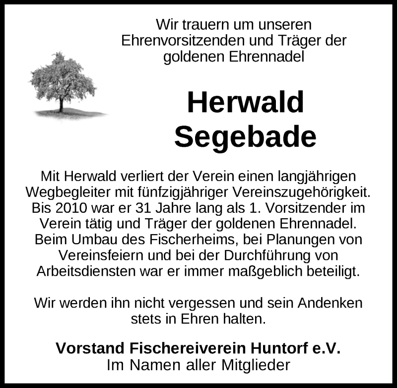  Traueranzeige für Herwald Segebade vom 17.02.2022 aus Nordwest-Zeitung