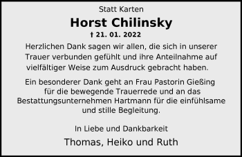 Traueranzeige von Horst Chilinsky von Nordwest-Zeitung