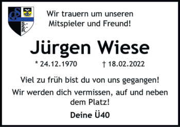 Traueranzeige von Jürgen Wiese von Nordwest-Zeitung