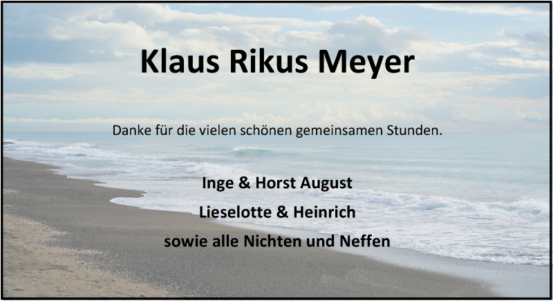  Traueranzeige für Klaus Rikus Meyer vom 08.02.2022 aus Nordwest-Zeitung