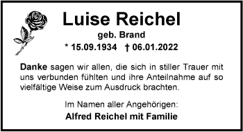 Traueranzeige von Luise Reichel von Nordwest-Zeitung