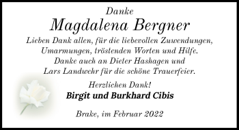 Traueranzeige von Magdalena Bergner von Nordwest-Zeitung