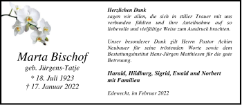 Traueranzeige von Marta Bischof von Nordwest-Zeitung
