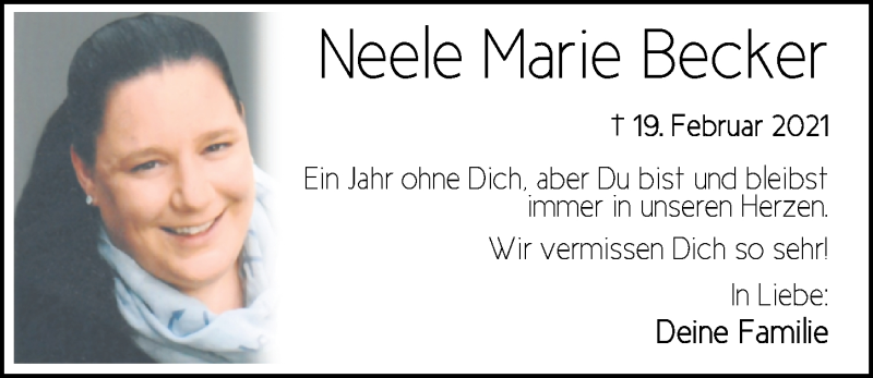  Traueranzeige für Neele Marie Becker vom 19.02.2022 aus Nordwest-Zeitung