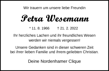 Traueranzeige von Petra Wesemann von Nordwest-Zeitung