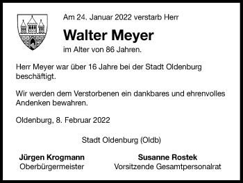 Traueranzeige von Walter Meyer von Nordwest-Zeitung