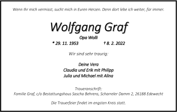 Traueranzeige von Wolfgang Graf von Nordwest-Zeitung