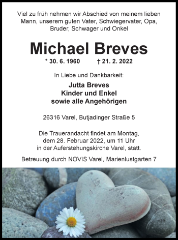 Traueranzeige von Michael Breves von Nordwest-Zeitung