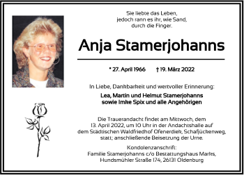Traueranzeige von Anja Stamerjohanns von Nordwest-Zeitung