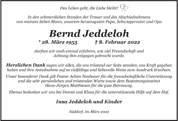 Traueranzeige von Bernd Jeddeloh von Nordwest-Zeitung