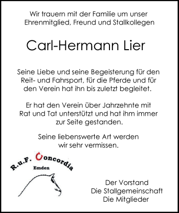 Traueranzeige von Carl-Hermann Lier von Emder Zeitung