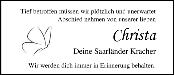 Traueranzeige von Christa Schütte von Nordwest-Zeitung