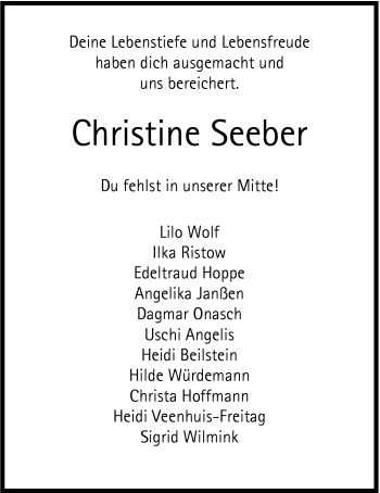 Traueranzeige von Christine Seeber von Nordwest-Zeitung