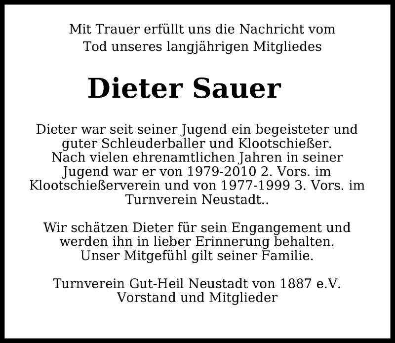  Traueranzeige für Dieter Sauer vom 10.03.2022 aus Nordwest-Zeitung