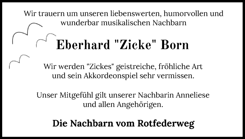  Traueranzeige für Eberhard Born vom 26.03.2022 aus Nordwest-Zeitung