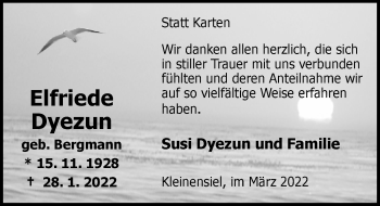 Traueranzeige von Elfriede Dyezun von Nordwest-Zeitung
