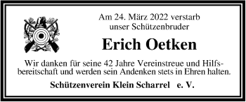 Traueranzeige von Erich Oetken von Nordwest-Zeitung