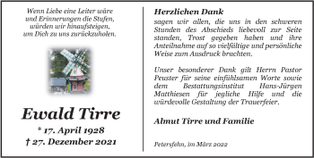 Traueranzeige von Ewald Tirre von Nordwest-Zeitung