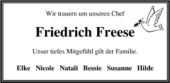 Traueranzeige von Friedrich Freese von Nordwest-Zeitung
