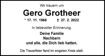 Traueranzeige von Gero Grotheer von Nordwest-Zeitung