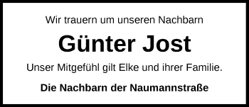 Traueranzeige von Günter Jost von Nordwest-Zeitung