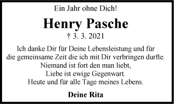 Traueranzeige von Henry Pasche von Nordwest-Zeitung