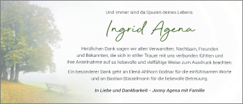 Traueranzeige von Ingrid Agena von Nordwest-Zeitung