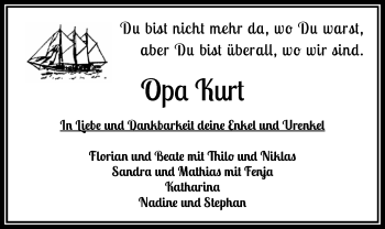 Traueranzeige von Kurt Vogeley von Nordwest-Zeitung