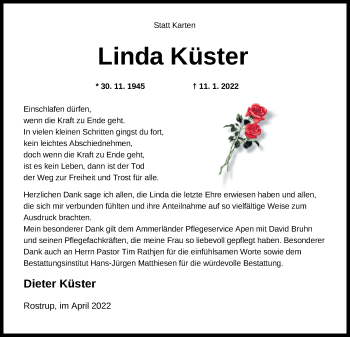 Traueranzeige von Linda Küster von Nordwest-Zeitung