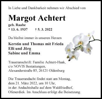 Traueranzeige von Margot Achert von Nordwest-Zeitung