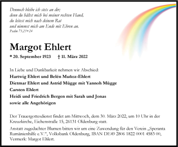Traueranzeige von Margot Ehlert von Nordwest-Zeitung